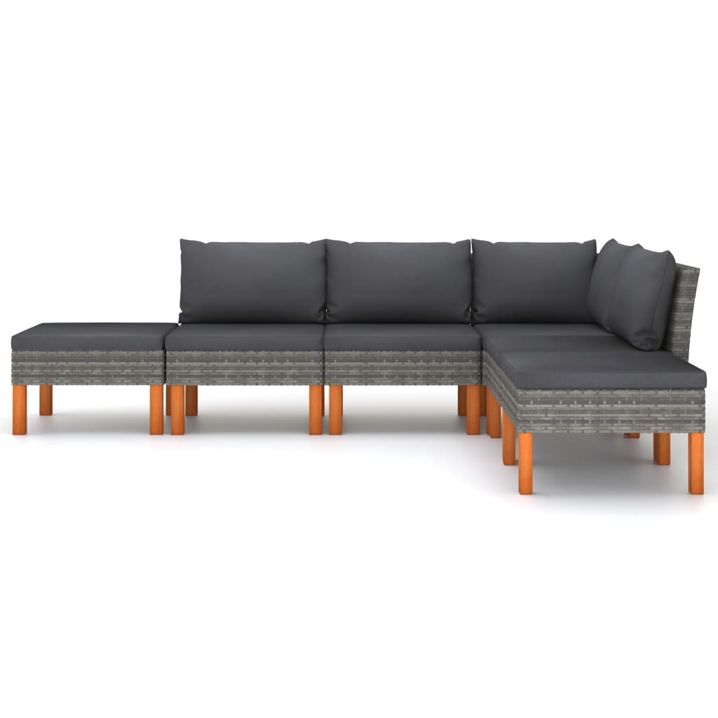 Salon de jardin 6 pcs avec coussins Résine tressée Gris