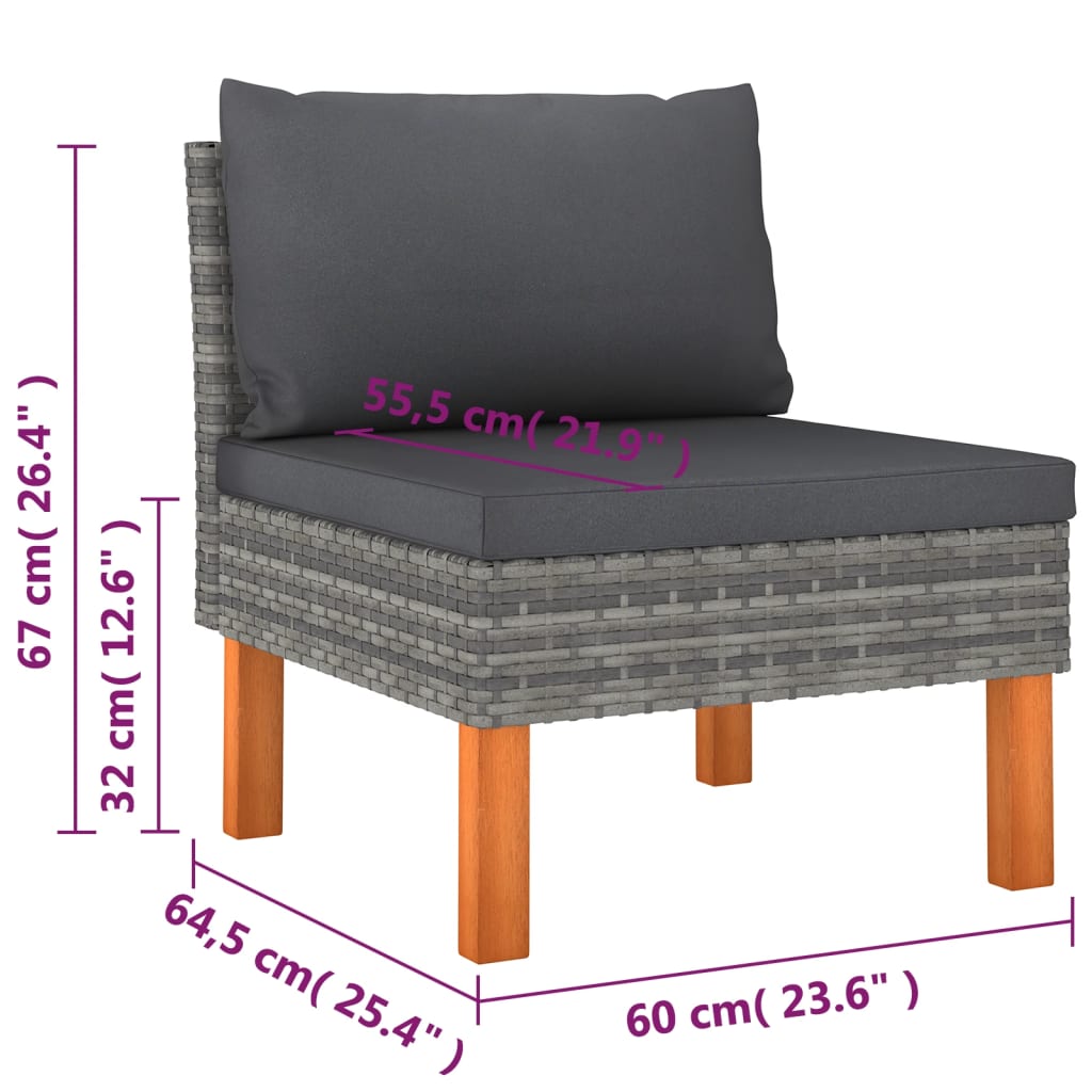 Salon de jardin 9 pcs avec coussins Résine tressée Gris