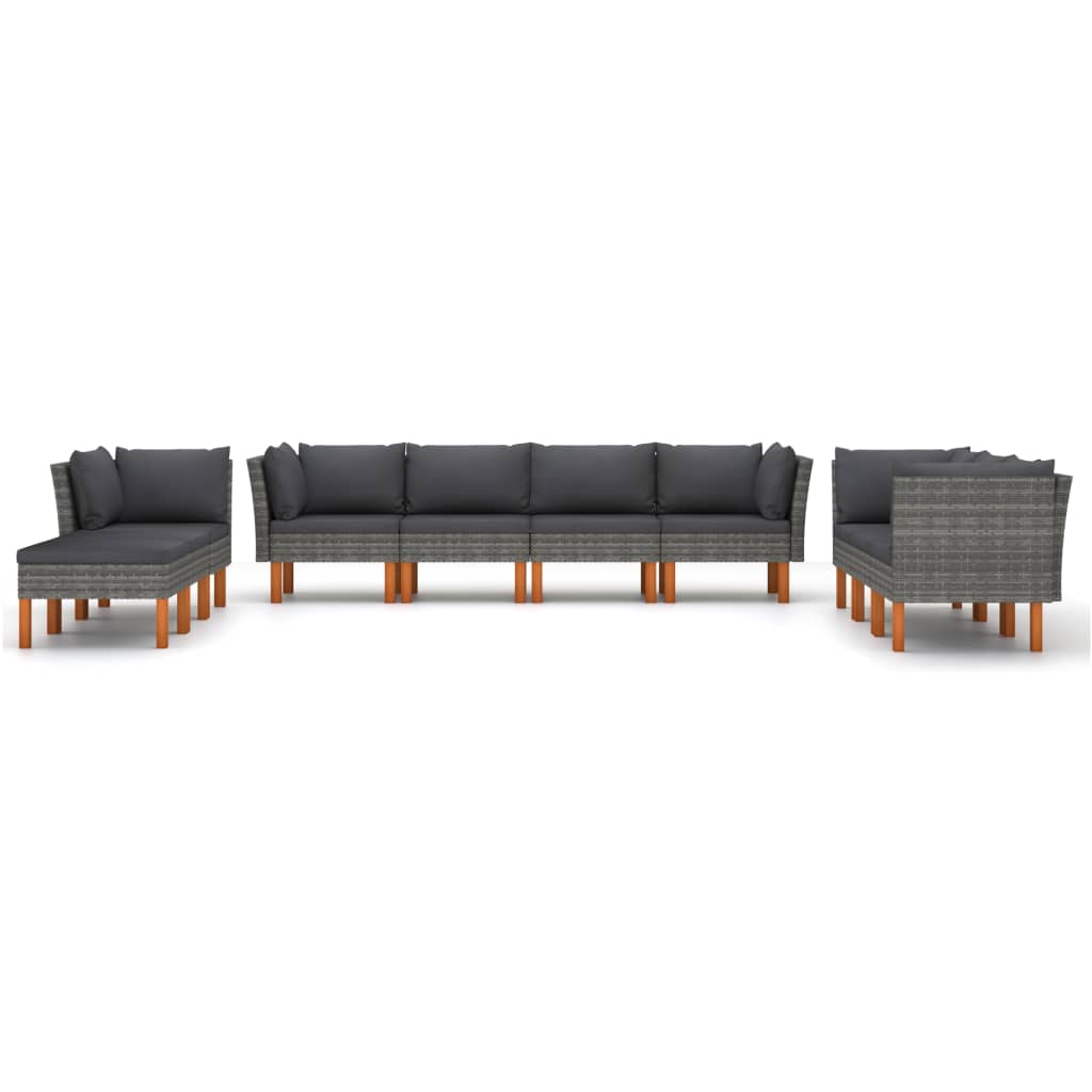 Salon de jardin 10 pcs avec coussins Résine tressée Gris