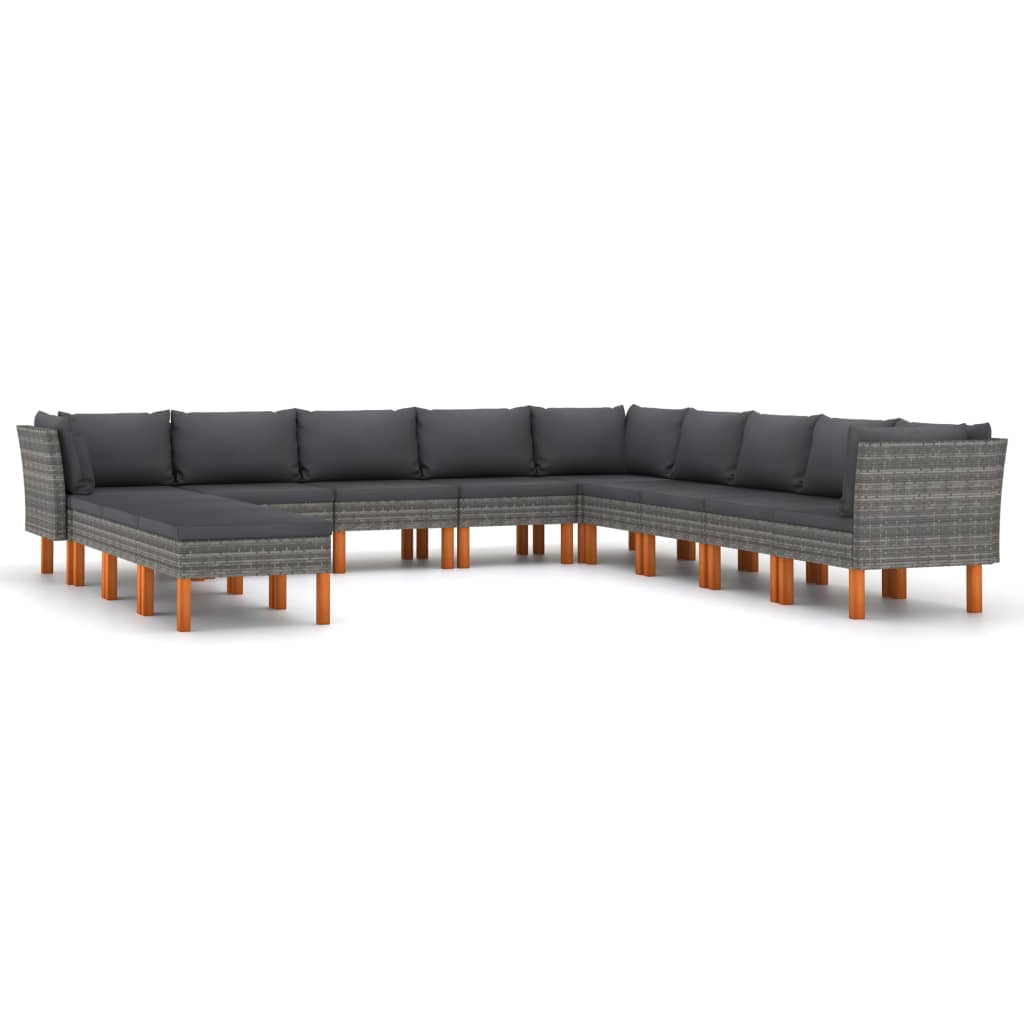 Salon de jardin 12 pcs avec coussins Résine tressée Gris