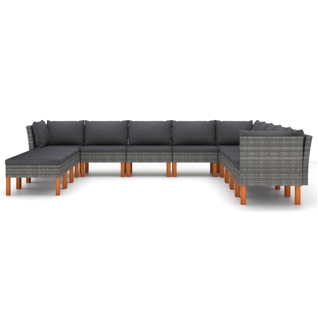 Salon de jardin 12 pcs avec coussins Résine tressée Gris