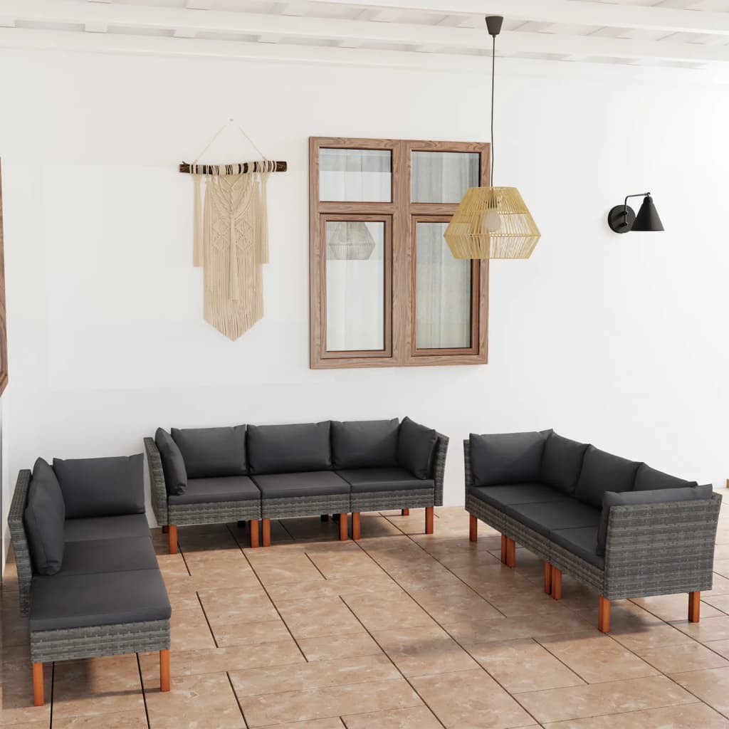 Salon de jardin 9 pcs avec coussins Résine tressée Gris