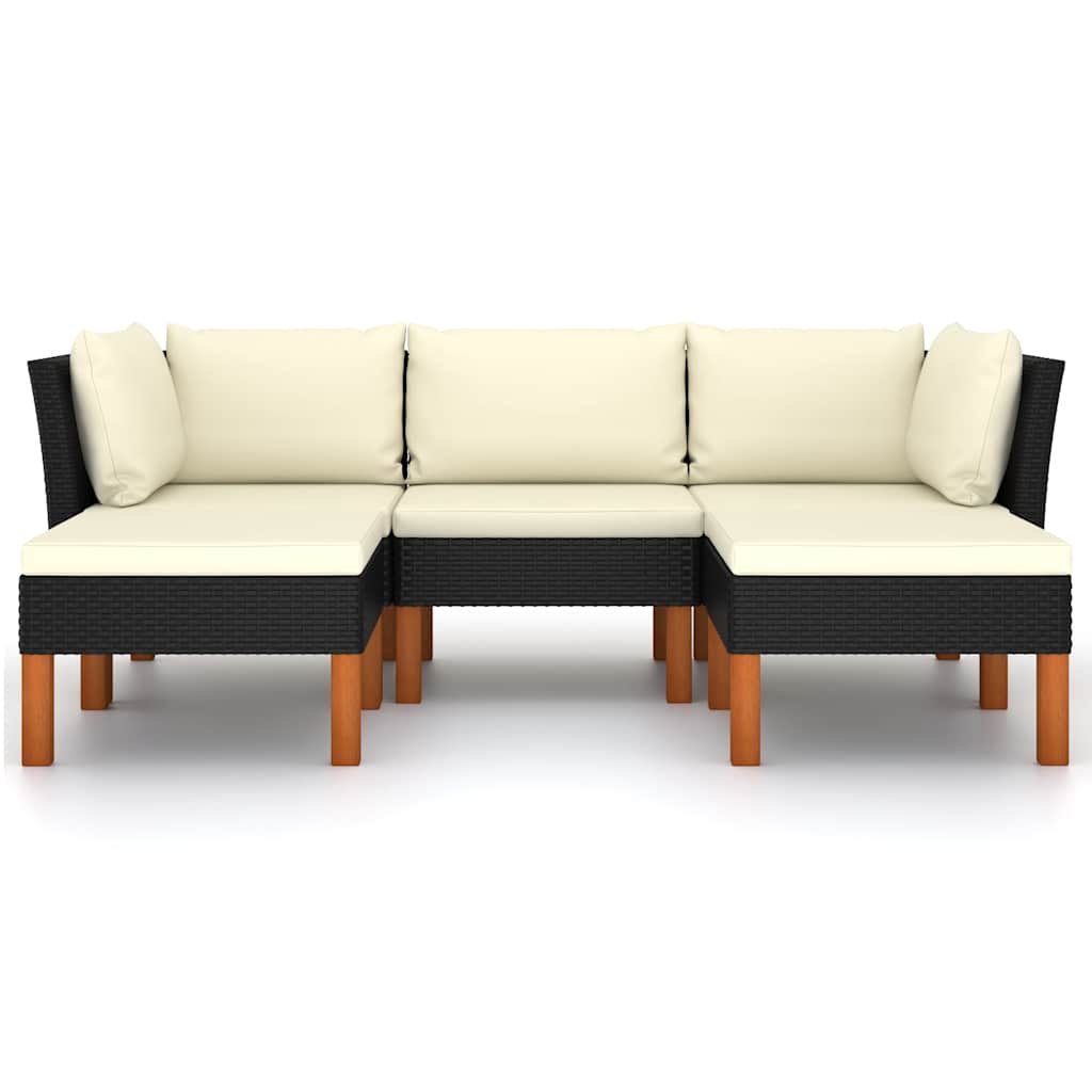 Salon de jardin 5 pcs avec coussins Résine tressée Noir