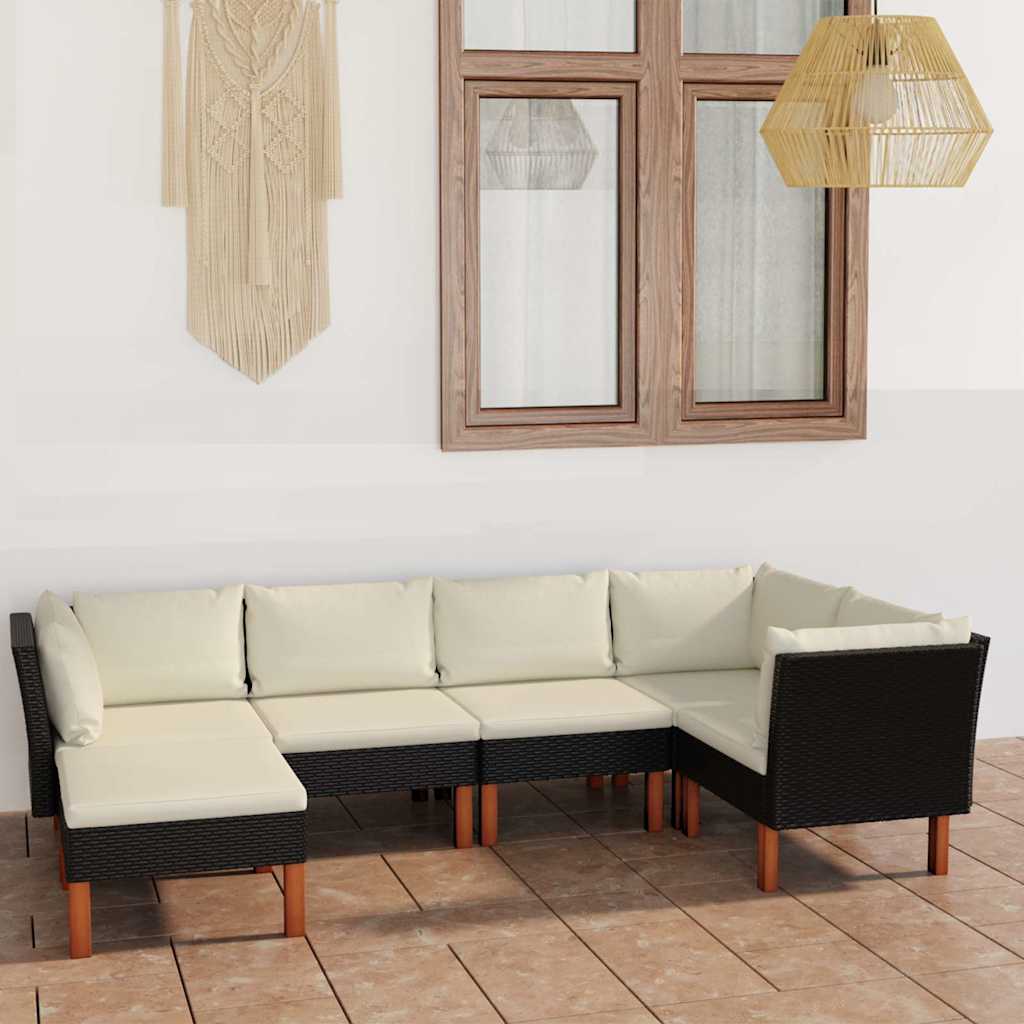 Salon de jardin 6 pcs avec coussins Résine tressée Noir
