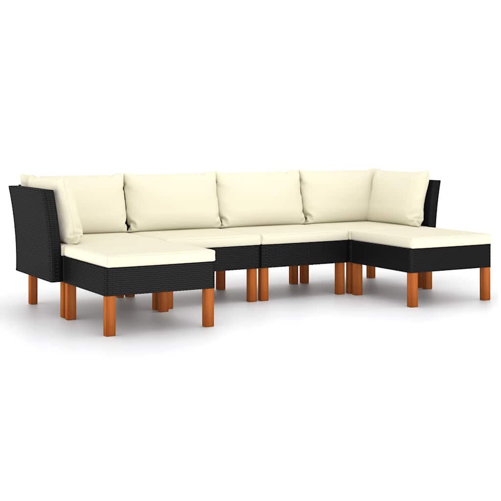Salon de jardin 6 pcs avec coussins Résine tressée Noir