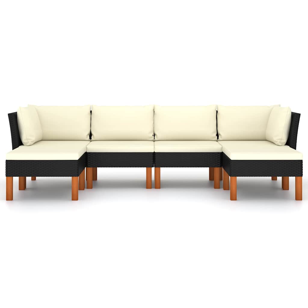 Salon de jardin 6 pcs avec coussins Résine tressée Noir