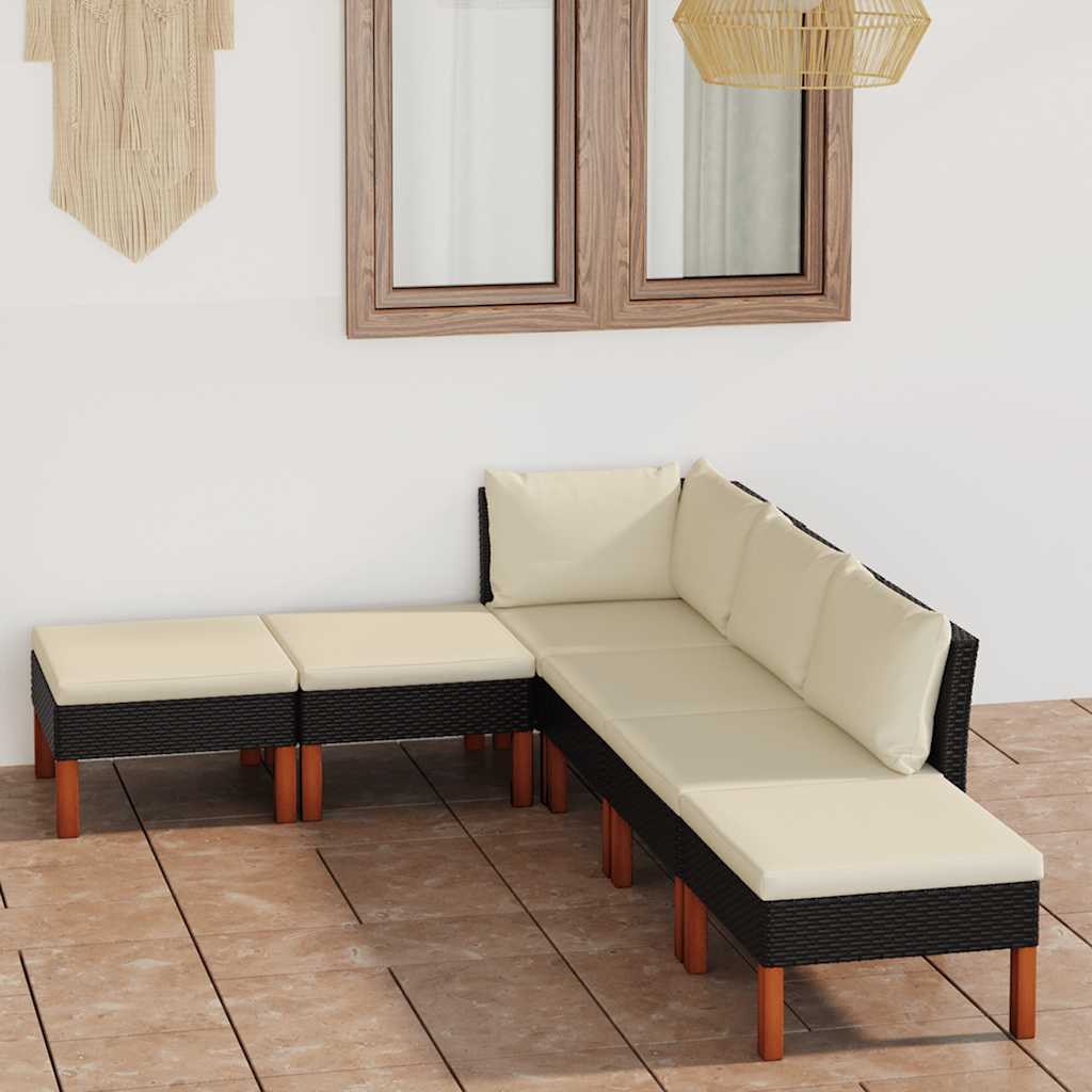 Salon de jardin 6 pcs avec coussins Résine tressée Noir