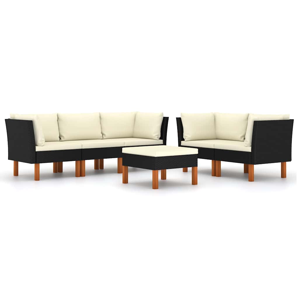Salon de jardin 6 pcs avec coussins Résine tressée Noir