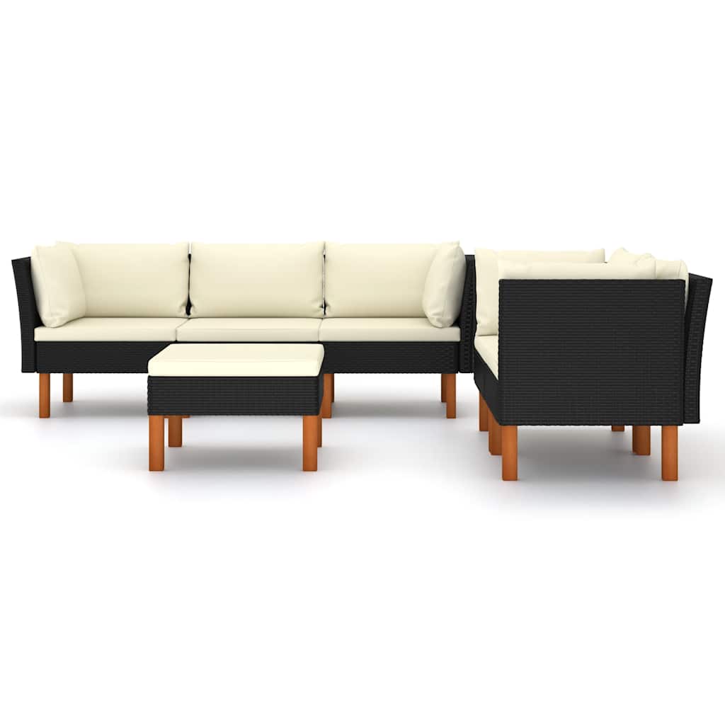 Salon de jardin 6 pcs avec coussins Résine tressée Noir