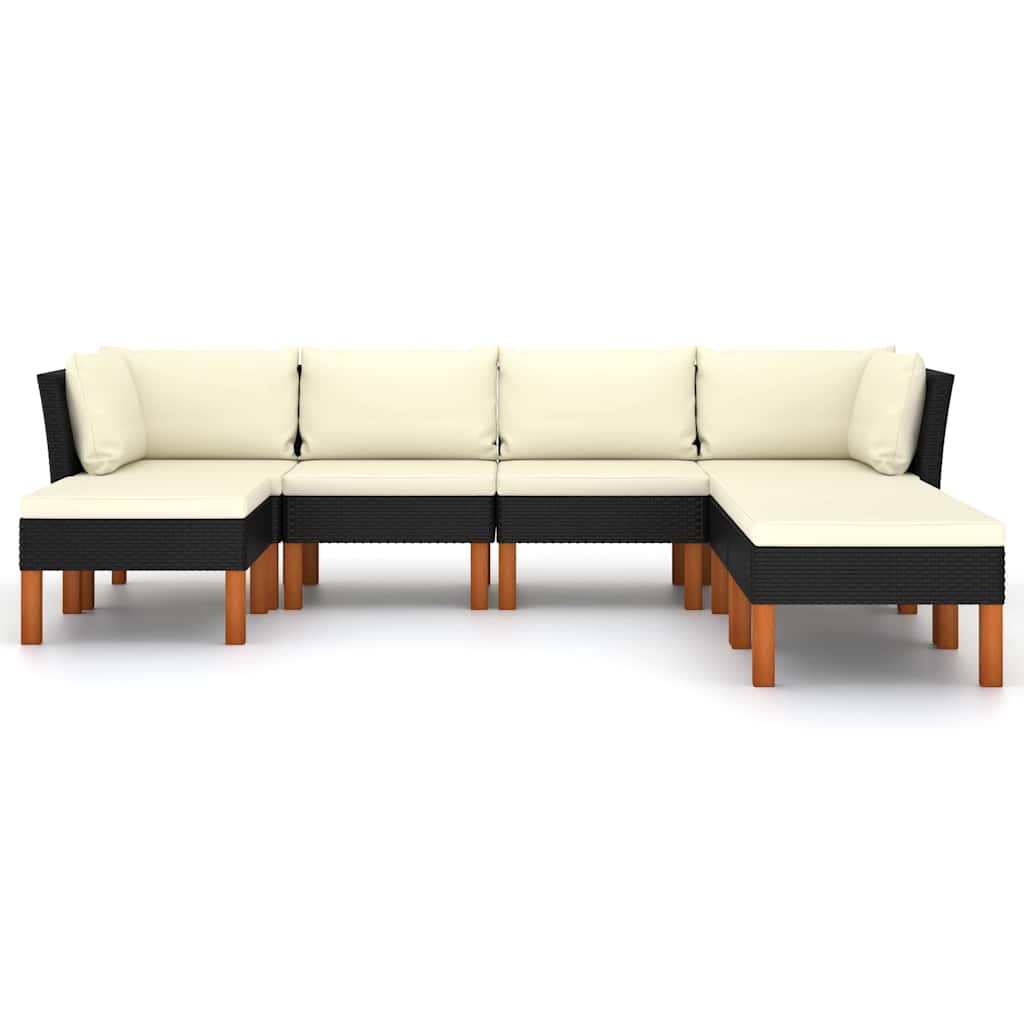 Salon de jardin 7 pcs avec coussins Résine tressée Noir