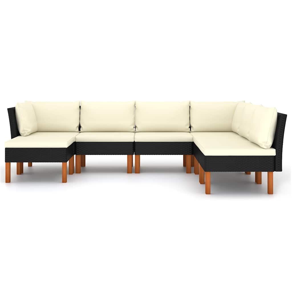 Salon de jardin 7 pcs avec coussins Résine tressée Noir