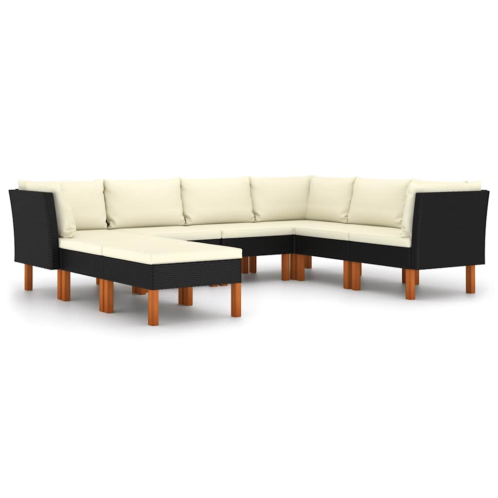 Salon de jardin 8 pcs avec coussins Résine tressée Noir