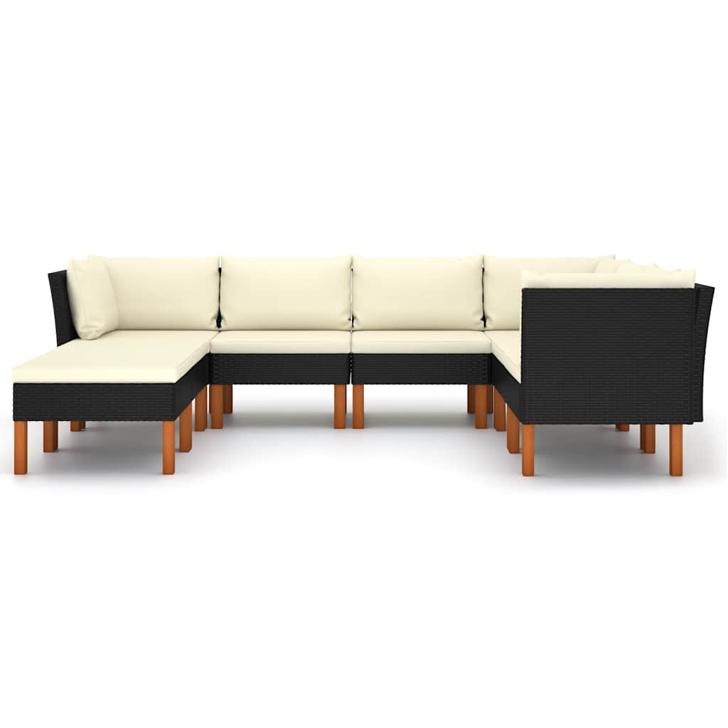 Salon de jardin 8 pcs avec coussins Résine tressée Noir