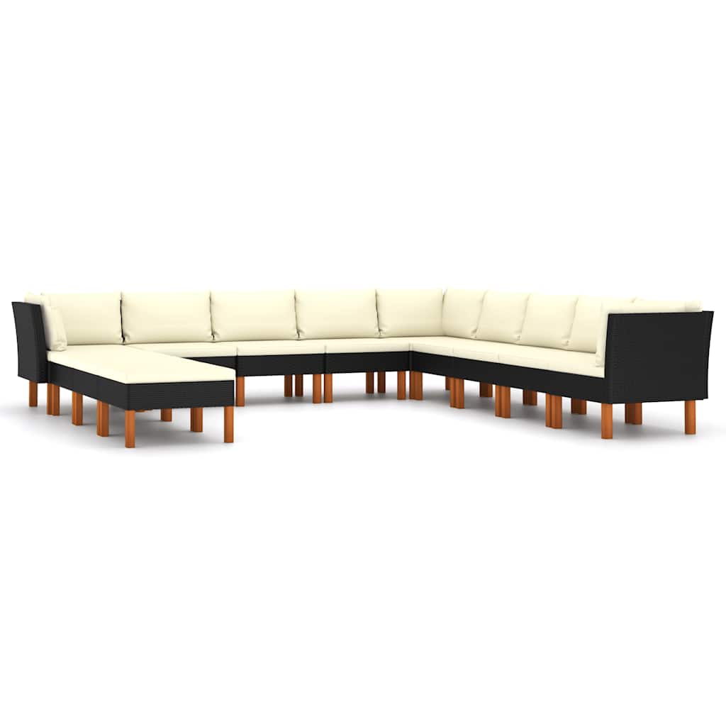 Salon de jardin 12 pcs avec coussins Résine tressée Noir