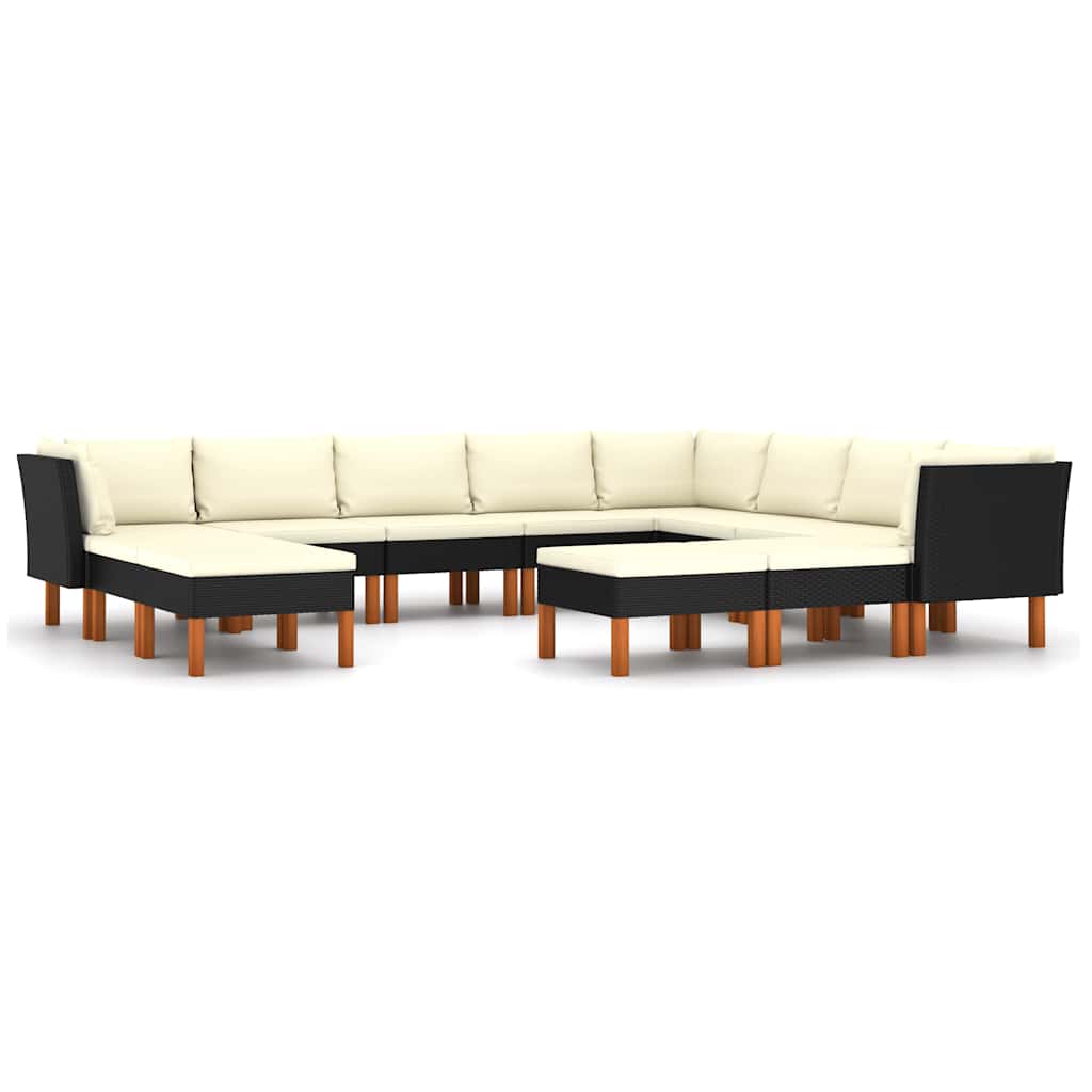 Salon de jardin 12 pcs avec coussins Résine tressée Noir