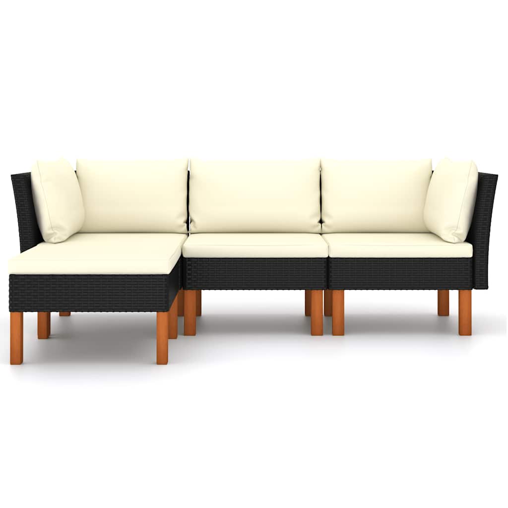 Salon de jardin 4 pcs avec coussins Résine tressée Noir