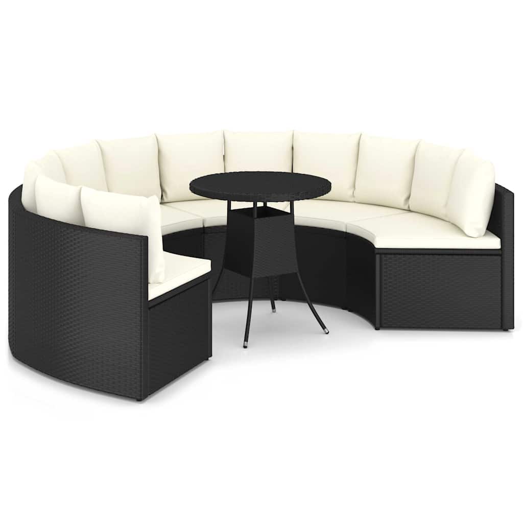 Salon de jardin 7 pcs avec coussins Résine tressée Noir