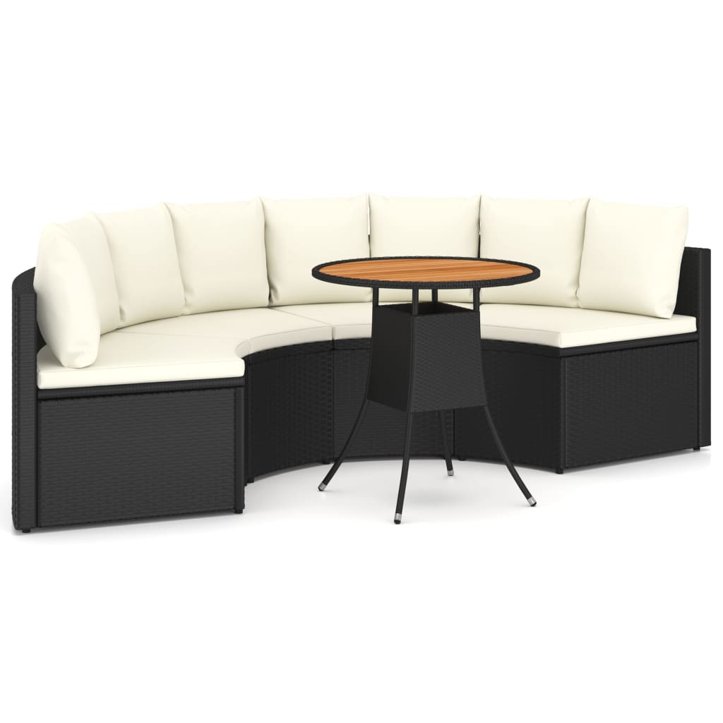 Salon de jardin 5 pcs avec coussins Résine tressée Noir