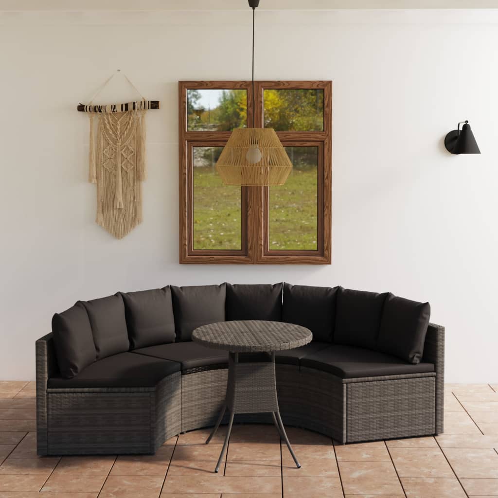 Salon de jardin 5 pcs avec coussins Résine tressée Gris