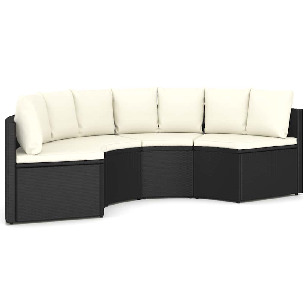 Salon de jardin 4 pcs avec coussins Résine tressée Noir