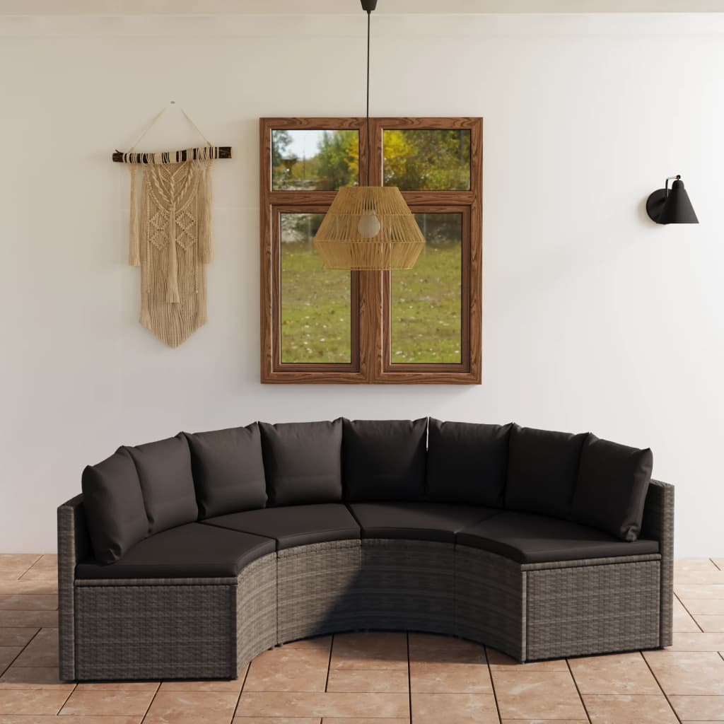 Salon de jardin 4 pcs avec coussins Résine tressée Gris