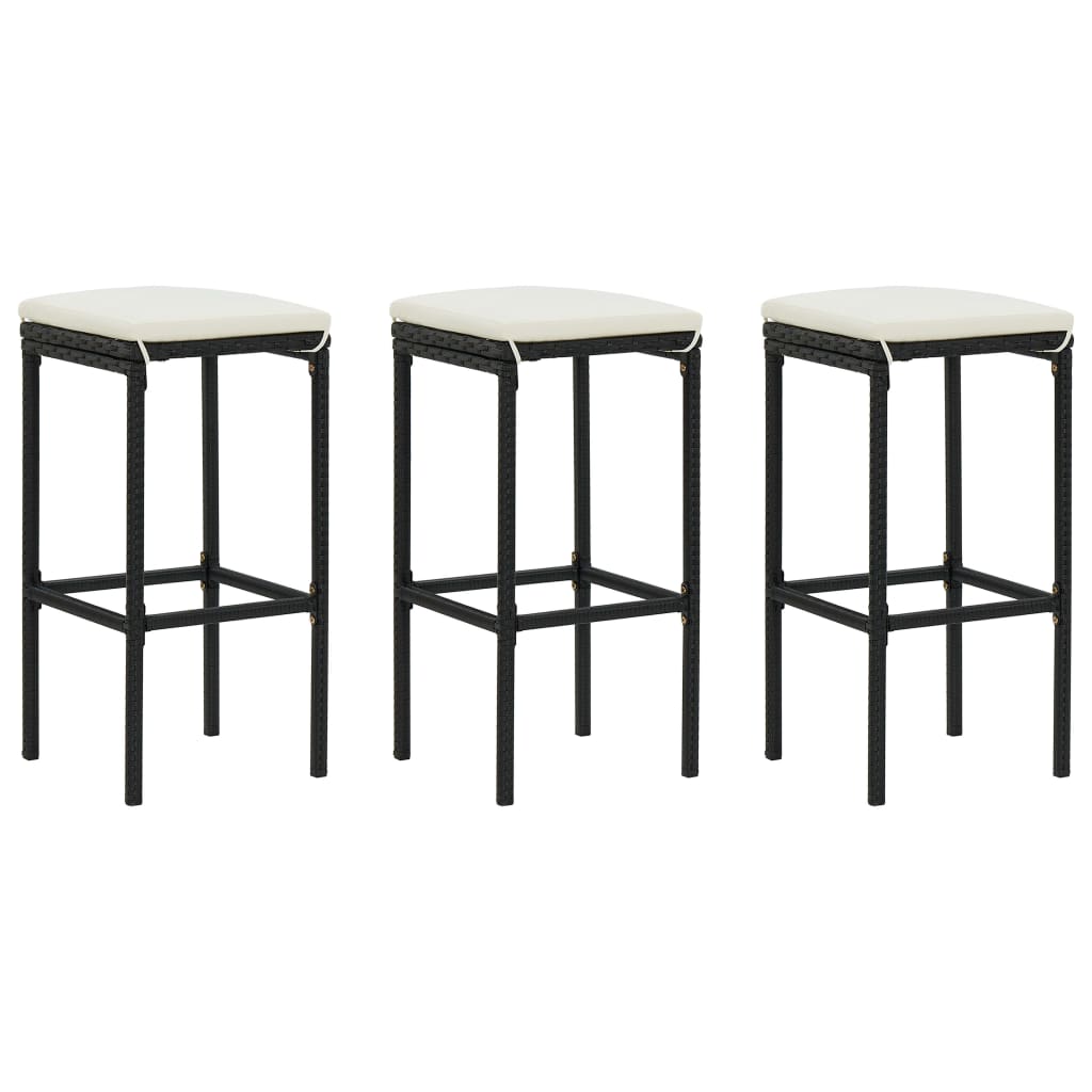 Ensemble de bar de jardin 4 pcs et coussins Résine tressée Noir