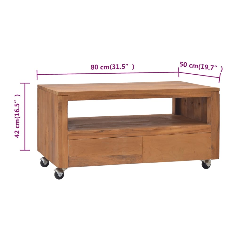 Meuble TV avec roues 80x50x42 cm Bois de teck solide - XIOS