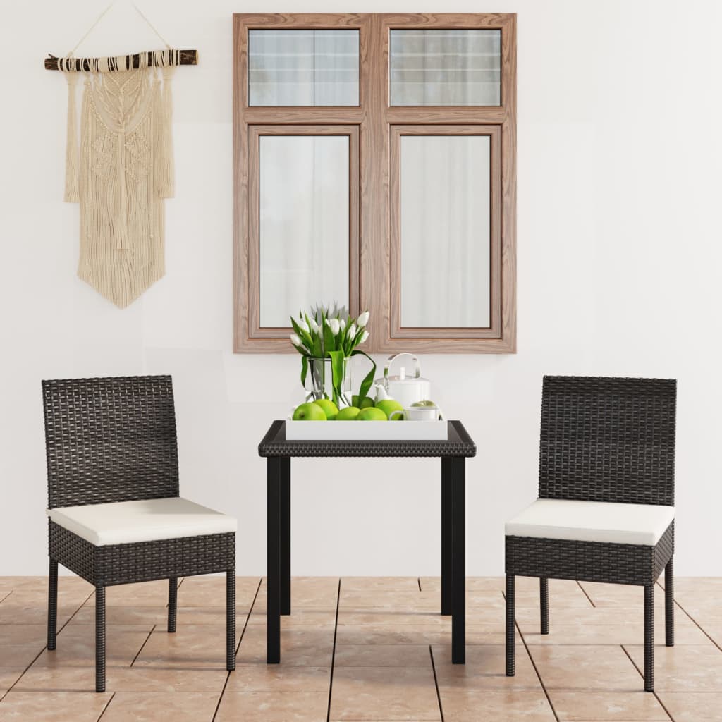Ensemble à manger de jardin 3 pcs Résine tressée Noir