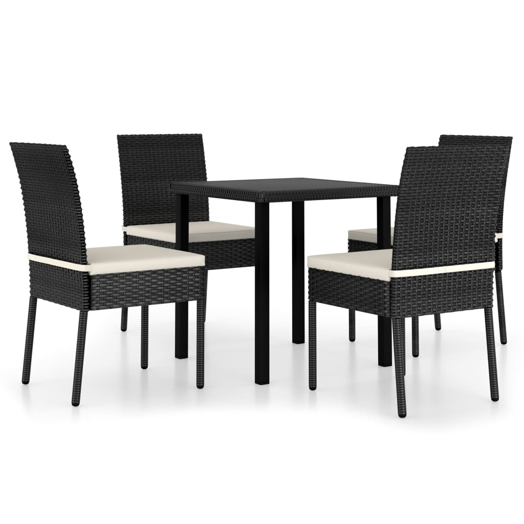 Ensemble à manger de jardin 5 pcs Résine tressée Noir