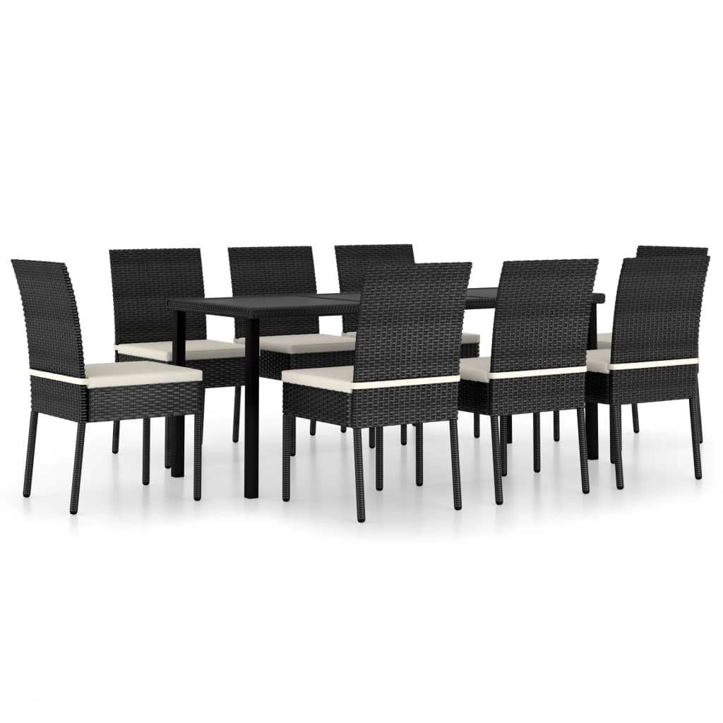 Ensemble à manger de jardin 9 pcs Résine tressée Noir
