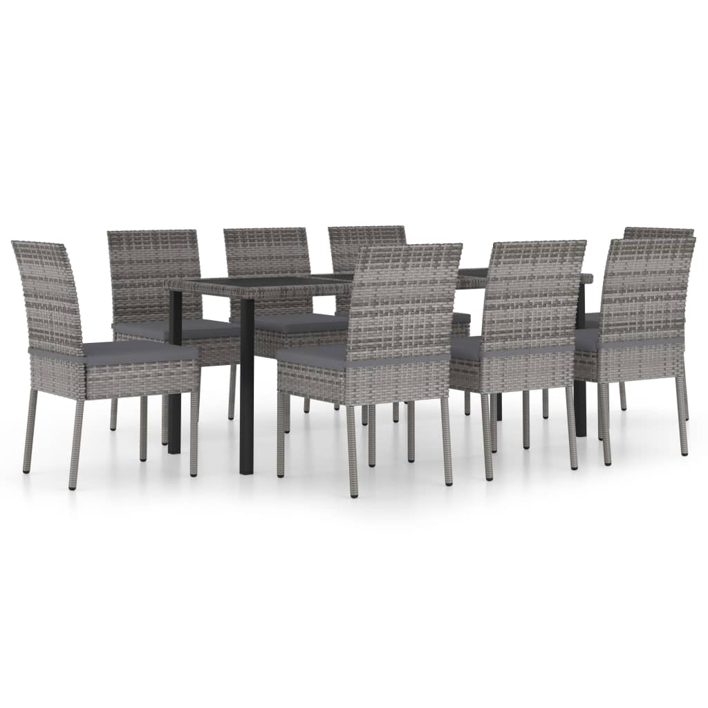 Ensemble à manger de jardin 9 pcs Résine tressée Gris