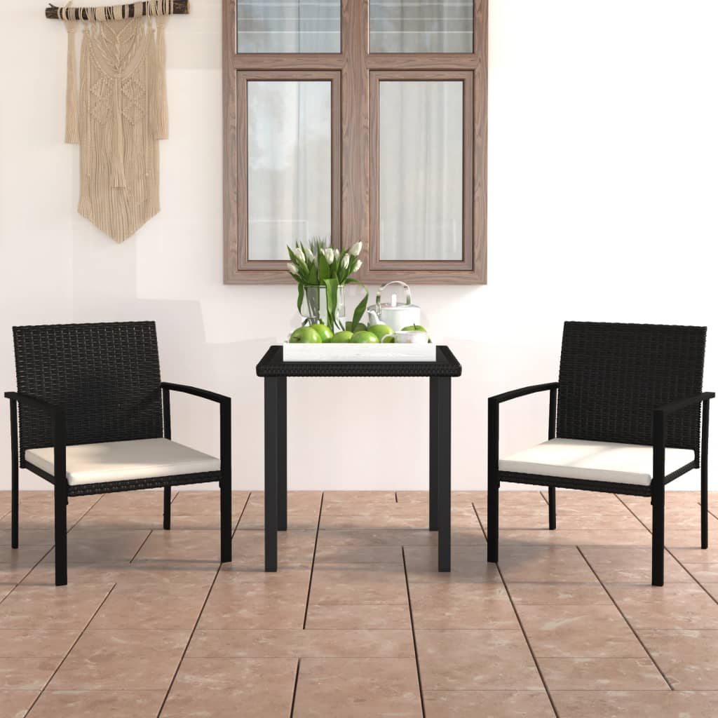 Ensemble à manger de jardin 3 pcs Résine tressée Noir