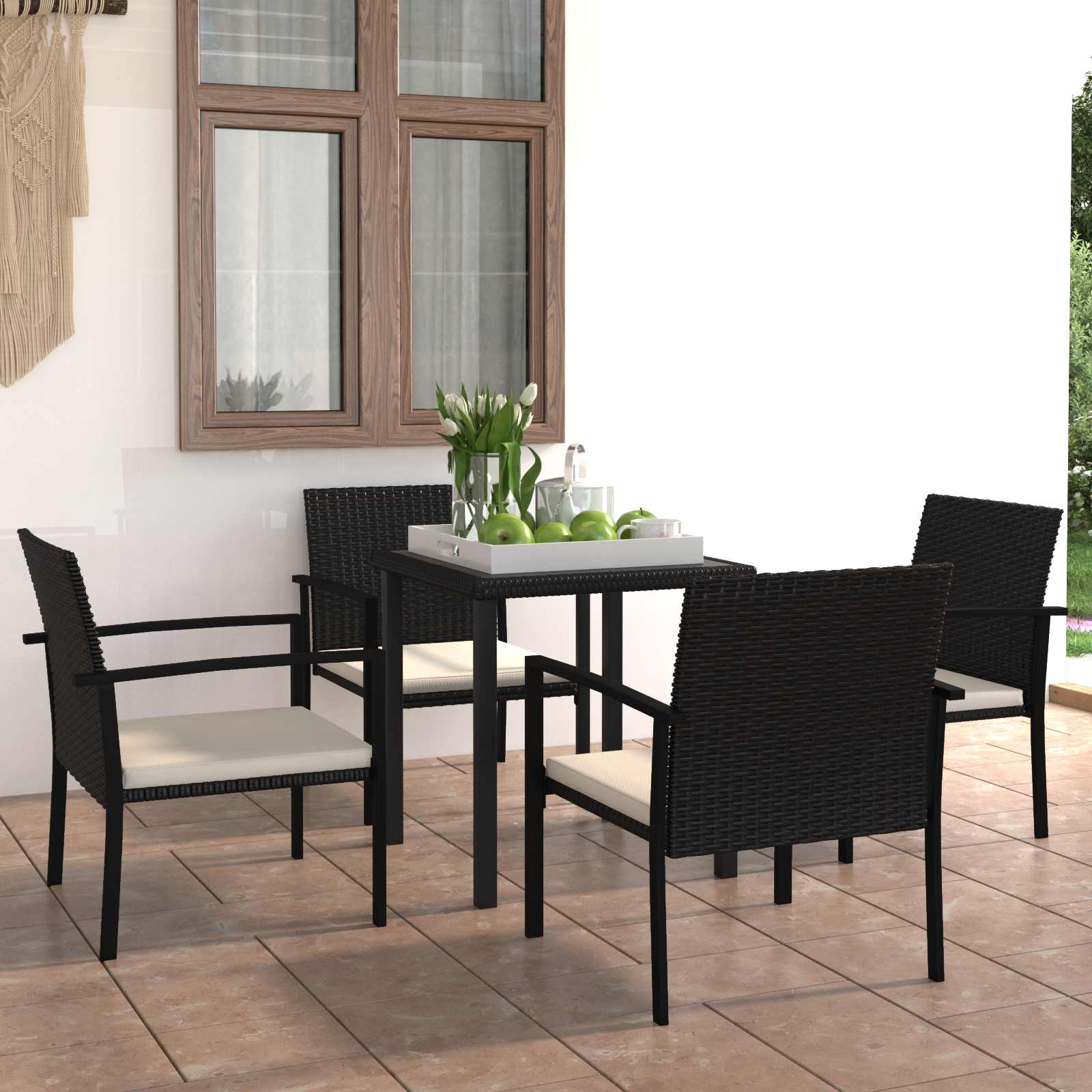 Ensemble de salle à manger de jardin 5 pcs Résine tressée Noir