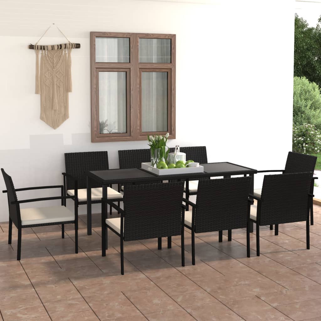 Ensemble à manger de jardin 9 pcs Résine tressée Noir