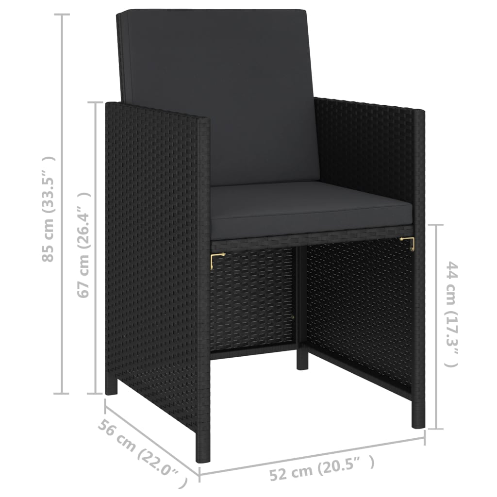 Mobilier à dîner de jardin 6pcs et coussins Résine tressée Noir