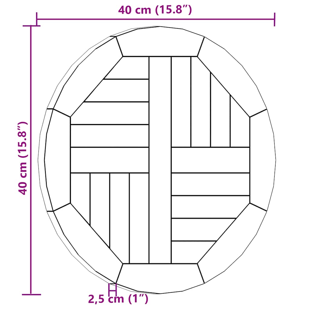 Dessus de table Bois de teck solide Rond 2,5 cm 40 cm - XIOS