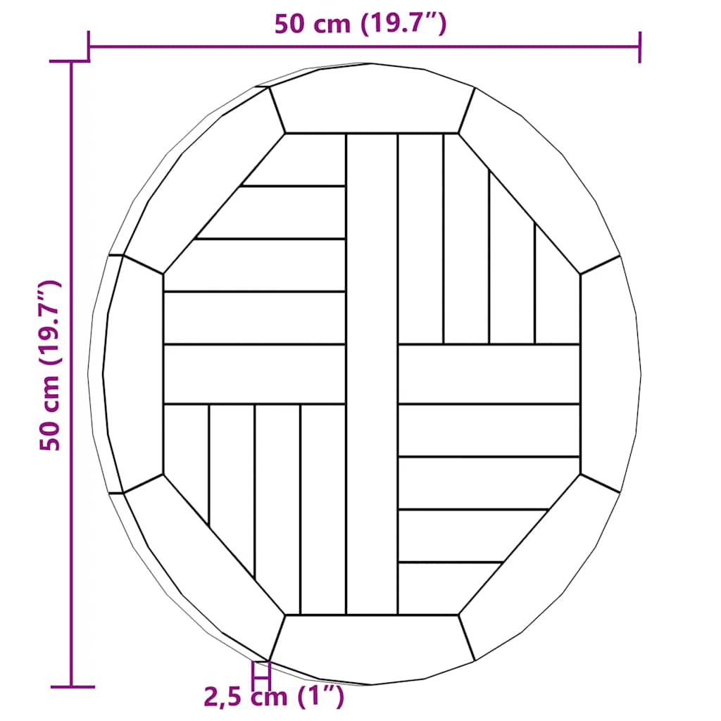 Dessus de table Bois de teck solide Rond 2,5 cm 50 cm - XIOS