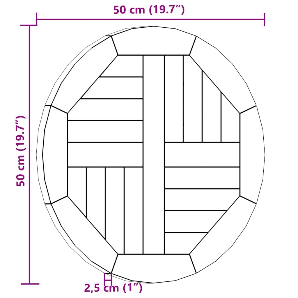 Dessus de table Bois de teck solide Rond 2,5 cm 50 cm - XIOS