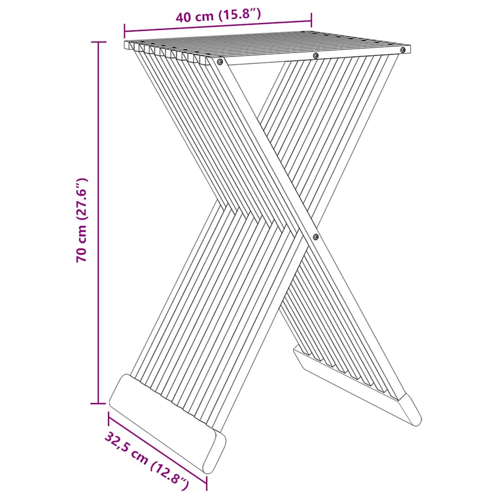 Tabouret pliant 40x32,5x70 cm Bois massif de teck - XIOS