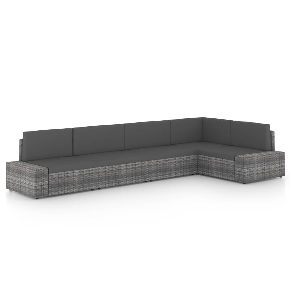 Salon de jardin 5 pcs avec coussins Gris Résine tressée