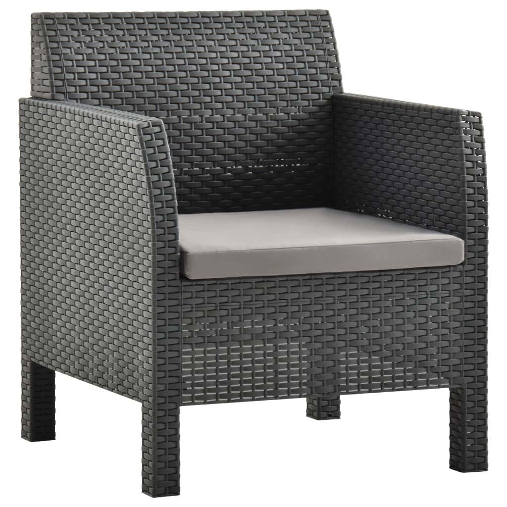 Salon de jardin 3 pcs avec coussins PP Rotin Anthracite