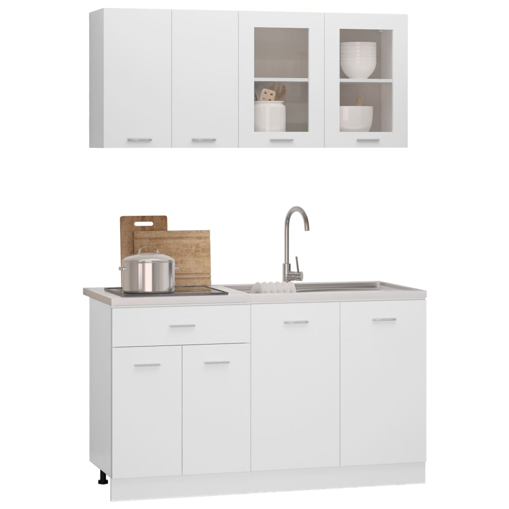 Ensemble de 4 meubles de cuisine "Lyon" en bois d'ingénierie blanc - XIOS