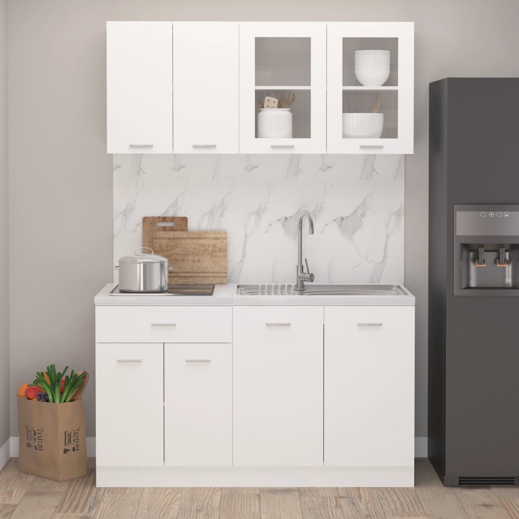 Ensemble de 4 meubles de cuisine "Lyon" en bois d'ingénierie blanc - XIOS