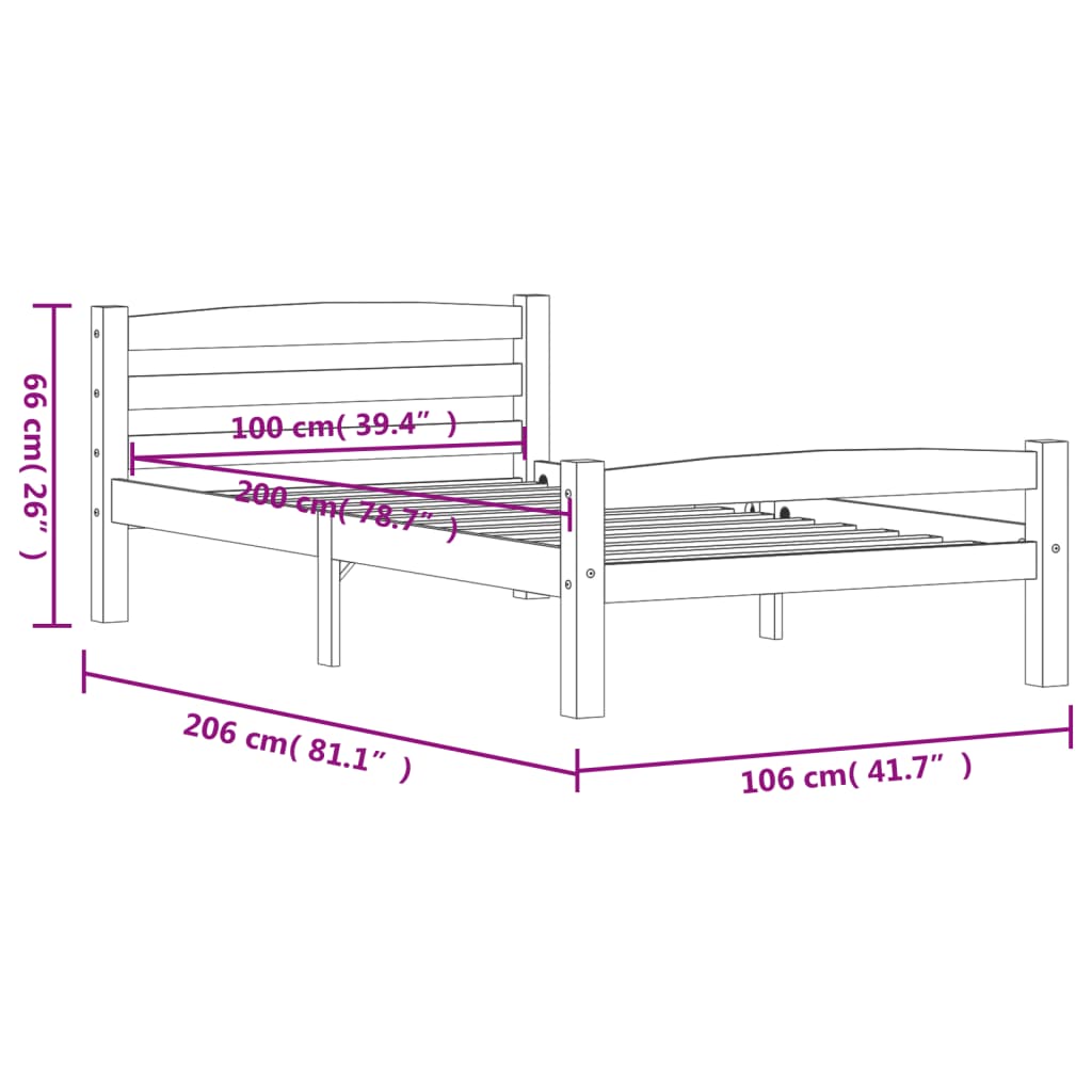 Cadre de lit sans matelas blanc bois de pin massif 100x200 cm - XIOS