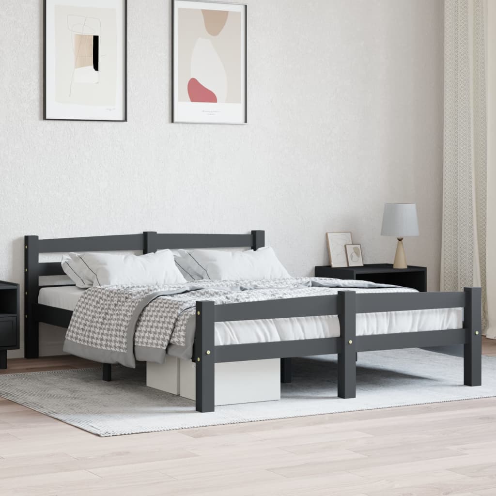Cadre de lit sans matelas gris foncé pin massif 120x200 cm - XIOS