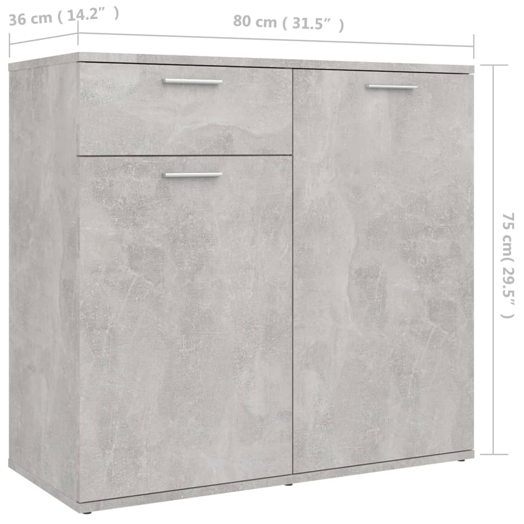 Buffet gris béton 80x36x75 cm bois d'ingénierie - XIOS