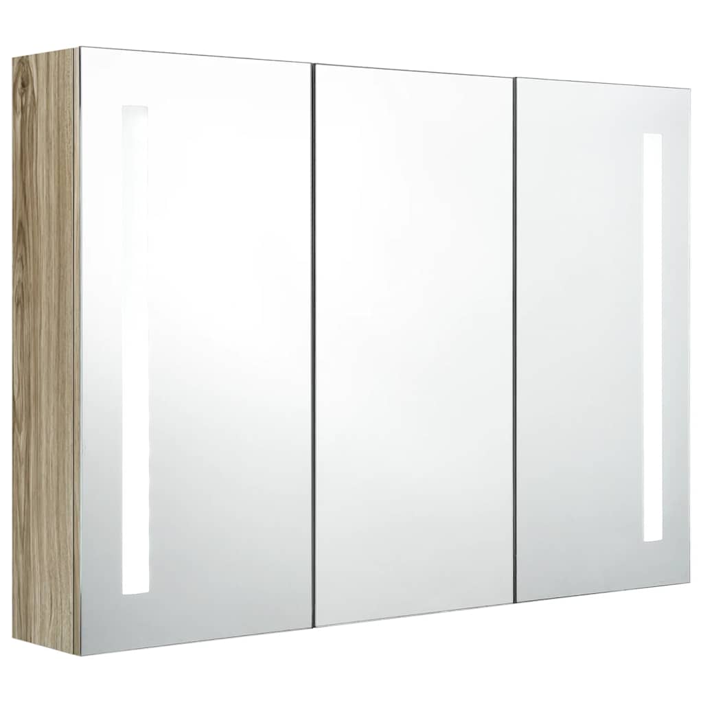 Armoire de salle de bain à miroir LED 89x14x62 cm chêne - XIOS