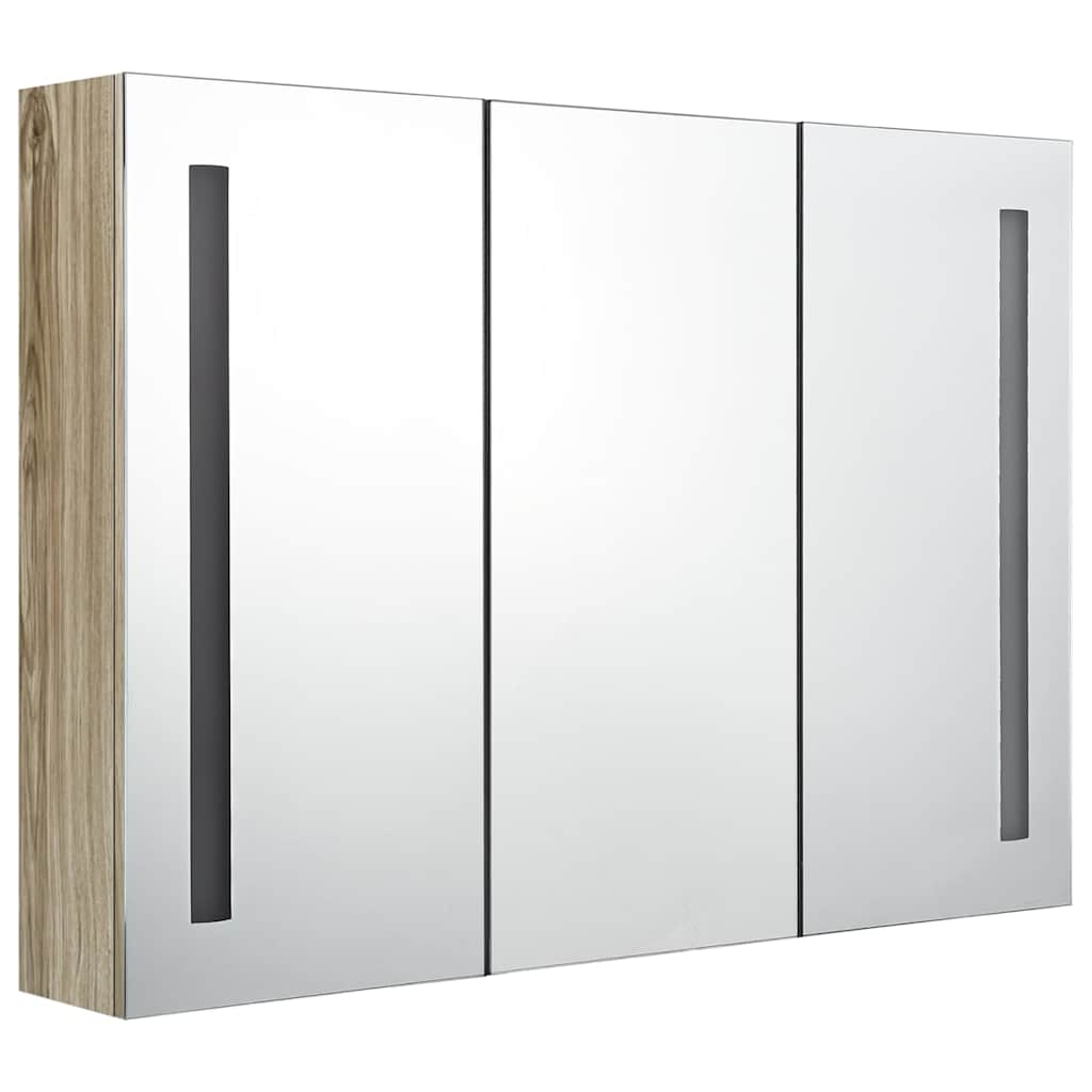 Armoire de salle de bain à miroir LED 89x14x62 cm chêne - XIOS