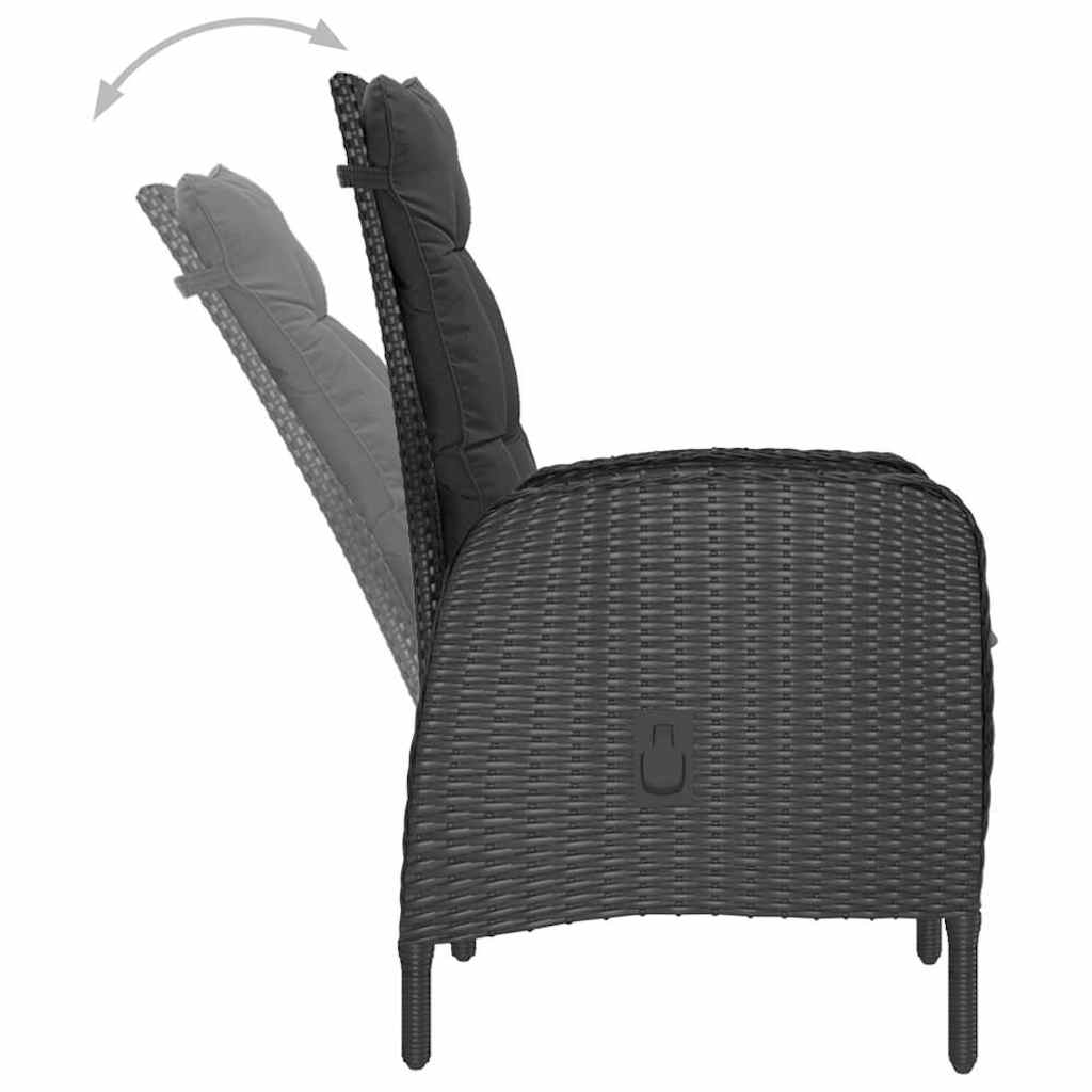 Ensemble à manger de jardin 3 pcs Noir