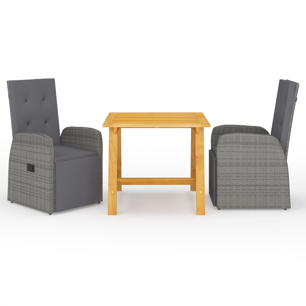 Ensemble à manger de jardin 3 pcs Gris